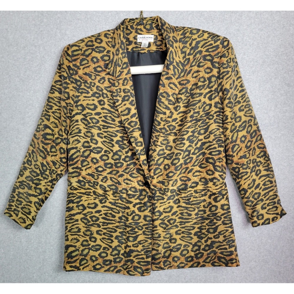 Carol Horn Workshop Womens Silk Leopard Print Single Button Blazer‎ Jacket Small